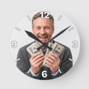 Relógio Redondo Man Holding Cash Money Financial Success Decor