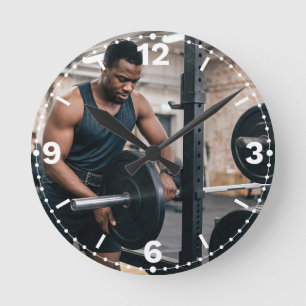 Relógio Redondo Man Loading Barbell Gym Fitness Decor