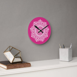 Relógio Redondo Mandala Branco em Fundo Rosa
