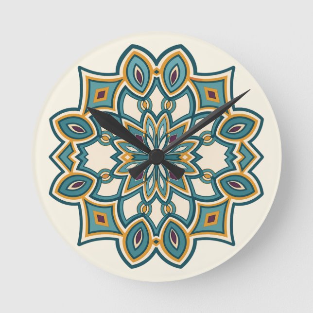 Relógio Redondo Mandala da Flor Açafrão  (Frente)