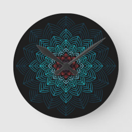 Relógio Redondo Mandala de Flor Aqua e Vermelha