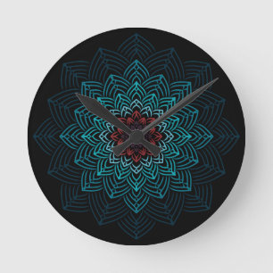 Relógio Redondo Mandala de Flor Aqua e Vermelha