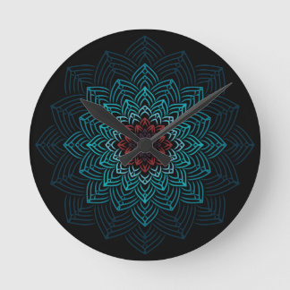Relógio Redondo Mandala de Flor Aqua e Vermelha