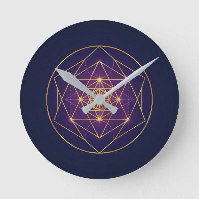 Relógio Redondo Mandala Dourado Celestial — Equilíbrio no Infinito (Frente)