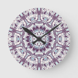 Relógio Redondo Mandala Espiritual Caleidoscópio Azul Roxo Branco.