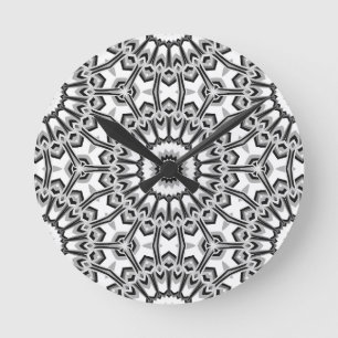 Relógio Redondo Mandala Geométrica Monocromática Bloom