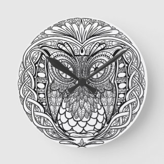 Relógio Redondo Mandala Owl Black and White