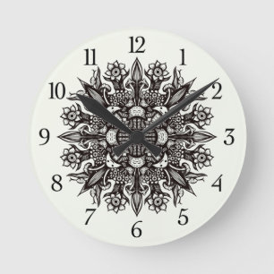 Relógio Redondo Mandala psicodélica legal, preto e branco, trippy
