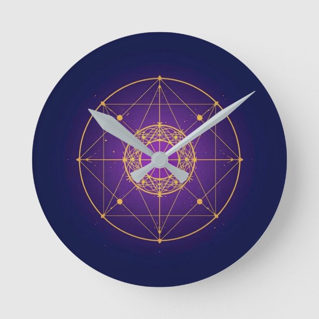 Relógio Redondo Mandala Sagrado Celestial – Geometria Mística (Frente)