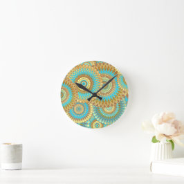 Relógio Redondo Mandala Sobreposto Azul Marrom Dourado