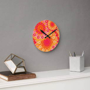 Relógio Redondo Mandala Sobreposto Laranja Rosa Amarelo