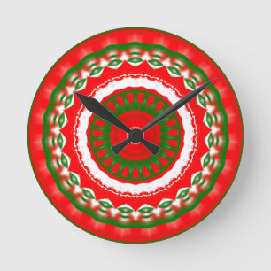Relógio Redondo Mandala Vermelha, Branca e Verde