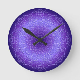 Relógio Redondo Mandala violeta floral étnica do inclinação