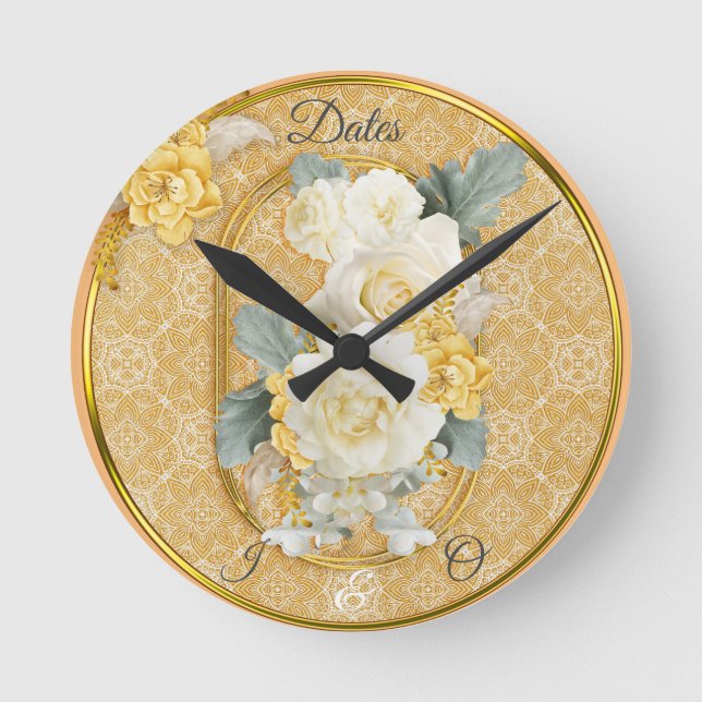 Relógio Redondo Mandalas Douradas de vários designs de Círculos Ge (Frente)