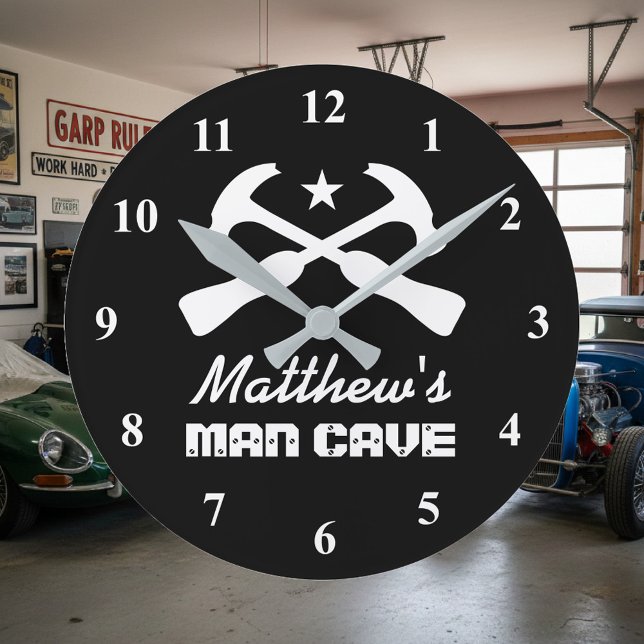 Relógio Redondo Manly hammer logo car garage or mancave wall clock (man cave wall clock)
