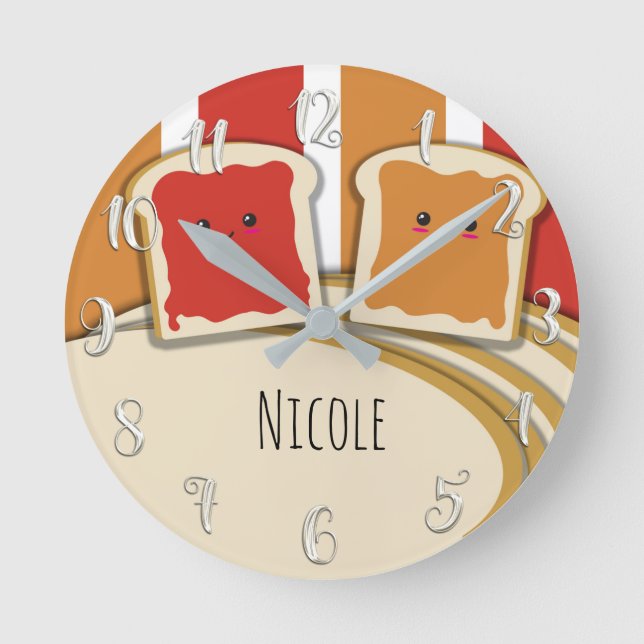 Relógio Redondo Manteiga de amendoim e morango Jelly Jam PB&J (Frente)