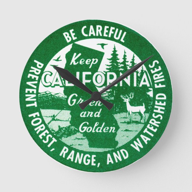 Relógio Redondo Mantenha a Califórnia verde e Ouro (Frente)