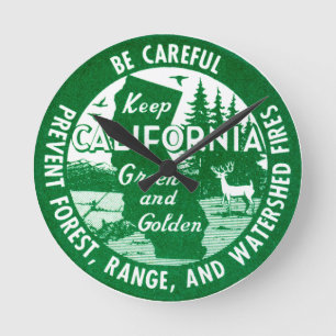 Relógio Redondo Mantenha a Califórnia verde e Ouro