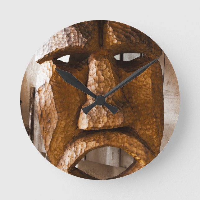 Relógio Redondo Mão africana máscara cinzelada (Frente)