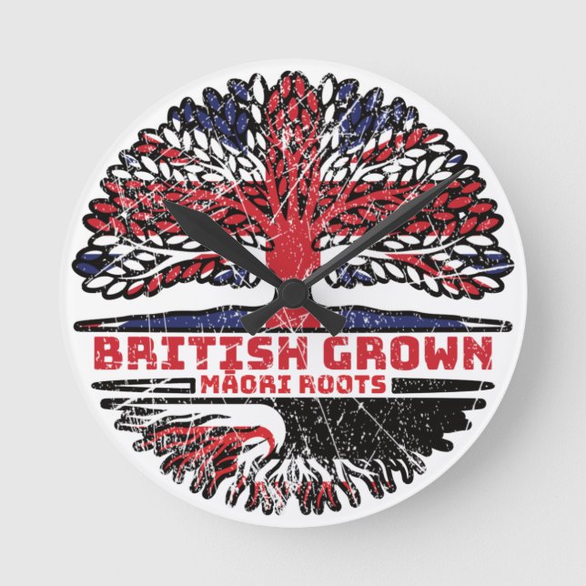 Relógio Redondo Maori British Tree Roots Flag (Frente)