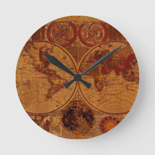 Relógio Redondo Mapa Antigo do Mundo Vintage para amantes da Histó