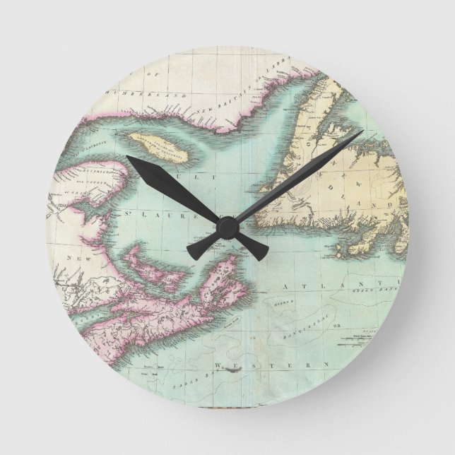 Relógio Redondo Mapa da Nova Escócia e NovaFoundland (1807) (Frente)