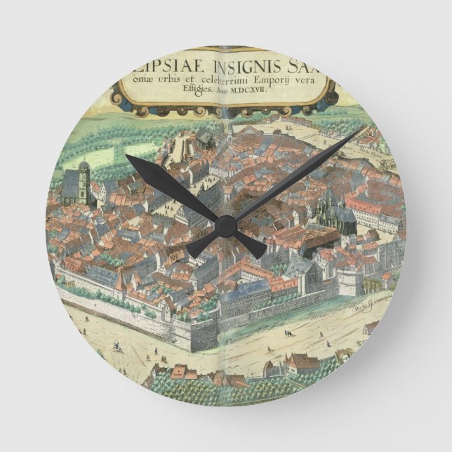 Relógio Redondo Mapa de Leipzig, de "Civitates Orbis Terrarum" (Frente)