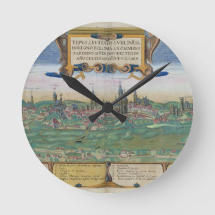 Relógio Redondo Mapa de Lublin, de "Civitates Orbis Terrarum"