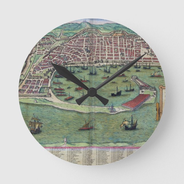 Relógio Redondo Mapa de Messina, de "Civitates Orbis Terrarum" (Frente)