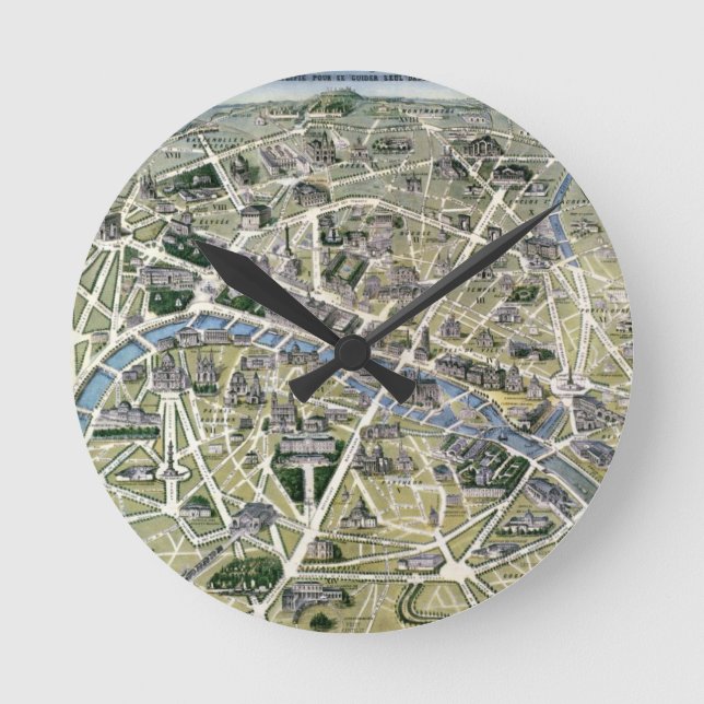Relógio Redondo Mapa de Paris durante o período dos Grands (Frente)