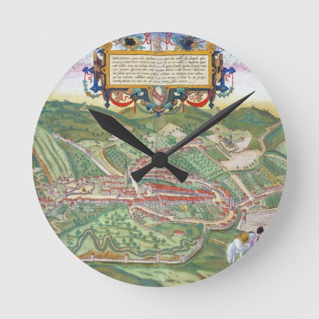 Relógio Redondo Mapa de Serravalle, 'de Civitates Orbis Terrarum (Frente)