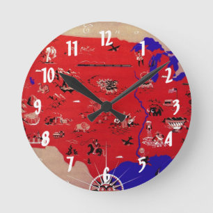 Relógio Redondo Mapa de viagem vintage do Bureau de Turismo dos Es