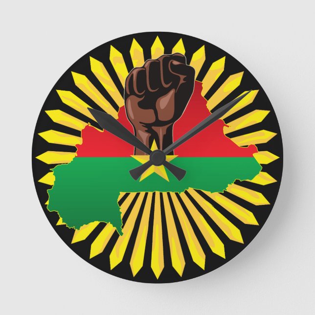 Relógio Redondo Mapa do Burkina Faso, Bandeira e Resistência à Rev (Frente)