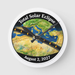 Relógio Redondo Mapa do Eclipse Solar Total de 2027