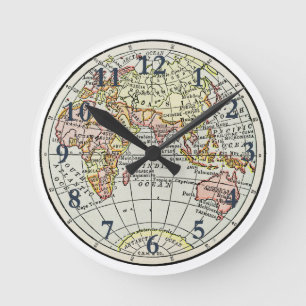 Relógio Redondo Mapa do Hemisfério Oriental Globo Viagem Arte