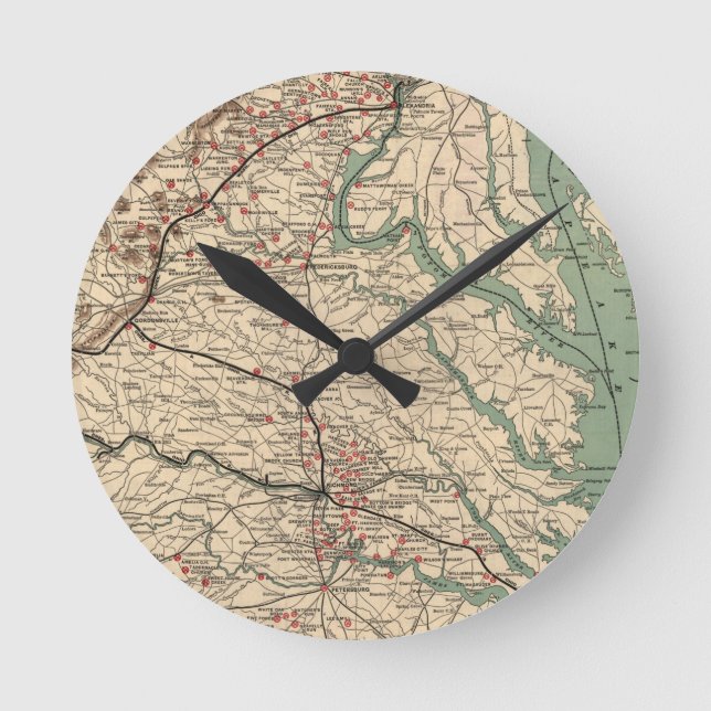 Relógio Redondo Mapa dos campos de batalha da Guerra Civil de Vint (Frente)