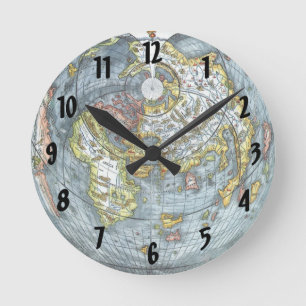 Relógio Redondo Mapa Mundial Antigo em Forma de Coração Vintage Pe