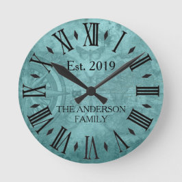 Relógio Redondo Mapa Mundial com Numerais Romanos e Nome de Famíli