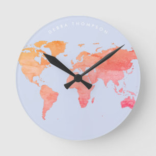 Relógio Redondo mapa pastel dos tons do mundo
