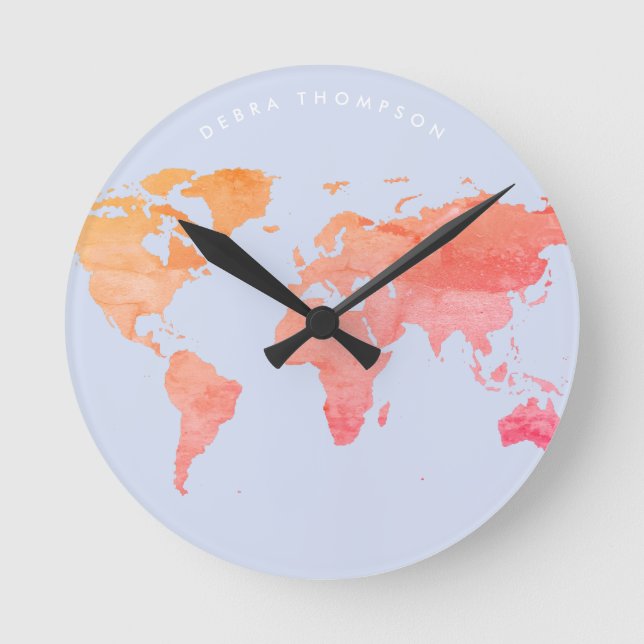Relógio Redondo mapa pastel dos tons do mundo (Frente)