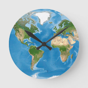 Relógio Redondo Mapa Topográfico Mundial Ilustração da Terra