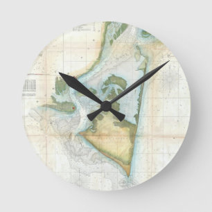 Relógio Redondo Mapa Vintage do Cabo do Medo (1857)
