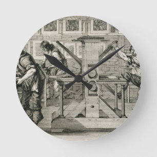 Relógio Redondo Máquina impressora francesa, 1642 (gravura)