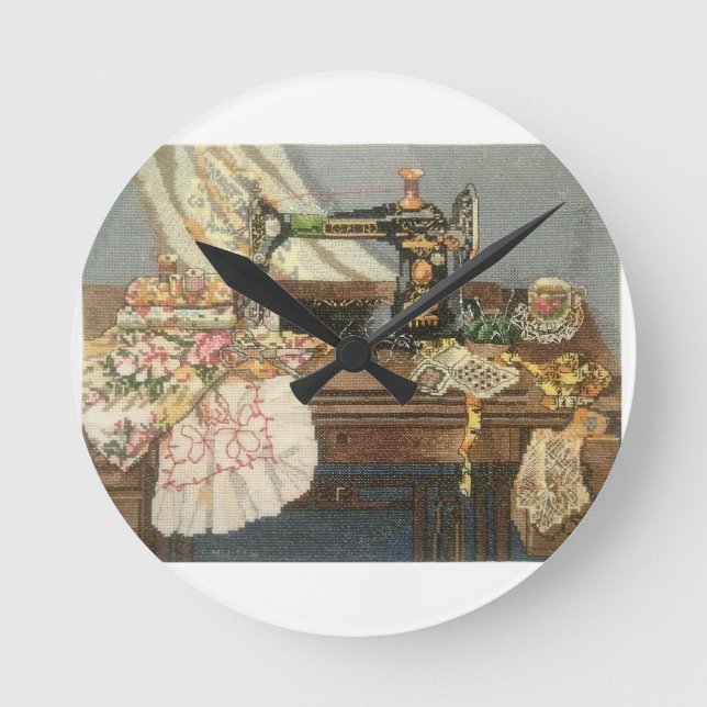 Relógio Redondo Máquinas de costura e vestimenta (Frente)