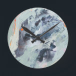 Relógio Redondo Mar Polifônico - Azul<br><div class="desc">Mar Polifônico I por Victoria Borges. Possui uma variedade de cores aplicadas em espirais,  derrames e manchas.</div>