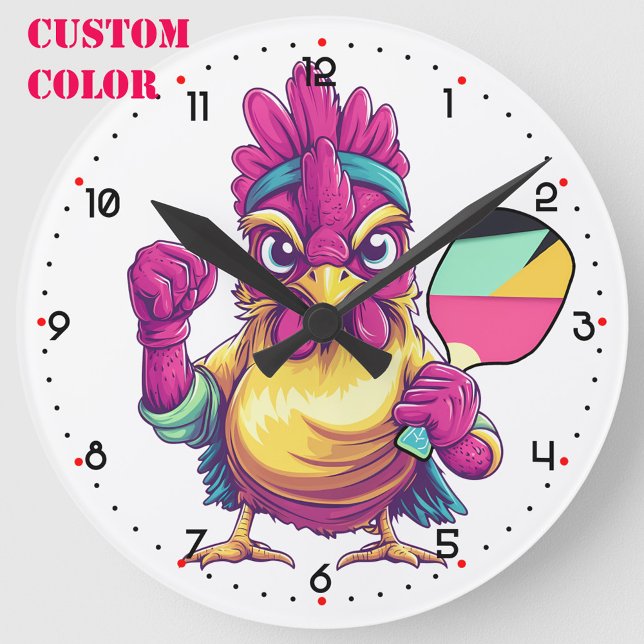 Relógio Redondo Marcar entrada. Cacarejar saída. Jogo ligado Pickl (Custom color options, pickleball Wall Clock)