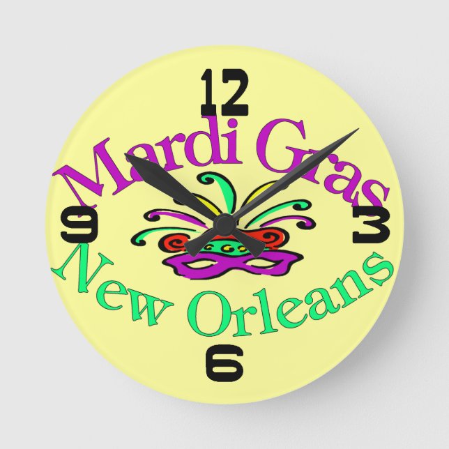 Relógio Redondo Mardi Gras New Orleans Clock Face (Frente)