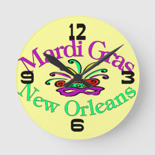 Relógio Redondo Mardi Gras New Orleans Clock Face