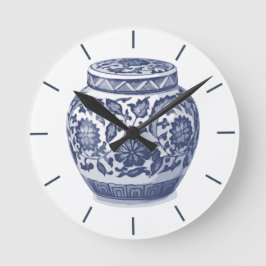 Relógio Redondo Marinho Azul e Branco Jar Chinoiserie Design