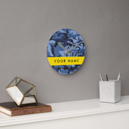 Relógio Redondo Marinho Camuflagem Azul Seu nome Personaliza